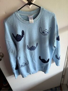 Disney Light Blue Stitch Crewneck Sweater with Navy Graphics